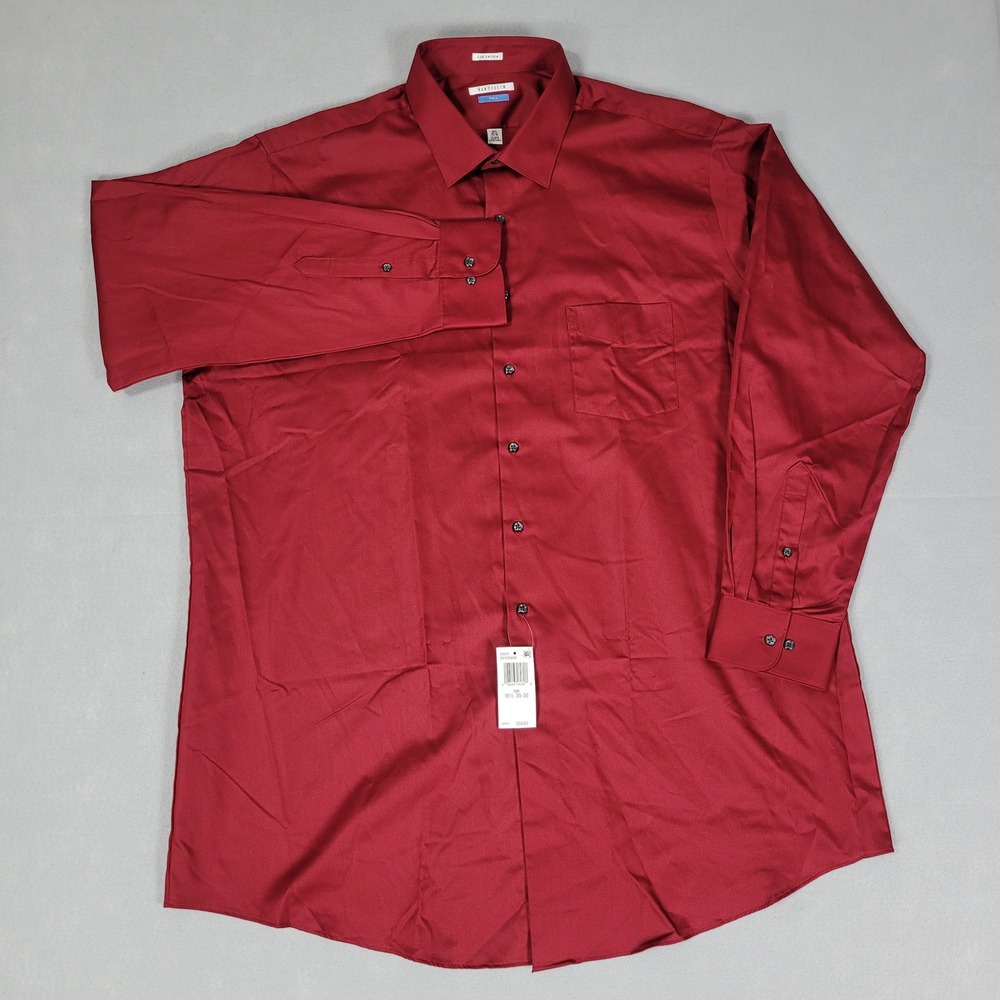 NEW Van Heusen Shirt Lux Sateen Men's 18.5 35/36 2XL Tall Red Dress Regular Fit